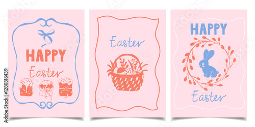 Set of hand-drawn Easter greeting cards