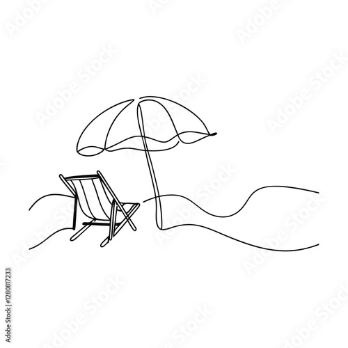 Relaxing Beach Scene OneLine Drawing of Summer Vacation