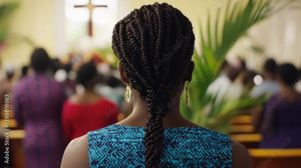 Φωτογραφία Woman visiting a Christian church for visit, spiritual reflection, and worship, with stained glass windows, candles, and a peaceful atmosphere, symbolizing faith and devotion in a religious setting