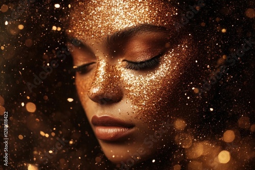 luxurious bronze and copper glitter explosion rich metallic particles scattered across warm brown background