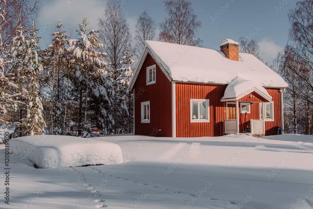 House in the scandinavian lapland in the winte House in the scandinavian lapland in the winte