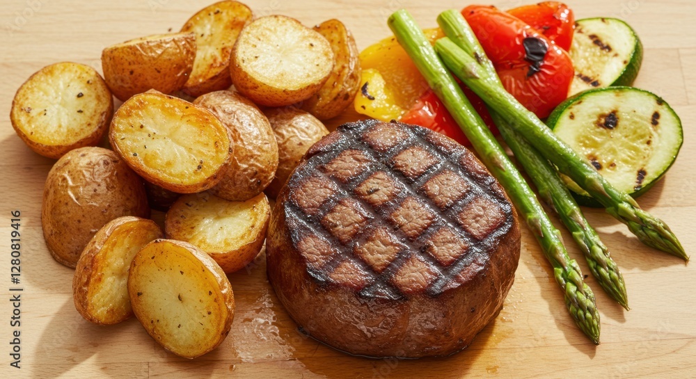 Grilled Filet Mignon with Roasted Potatoes and Grilled Vegetables Delight Grilled Filet Mignon with Roasted Potatoes and Grilled Vegetables Delight