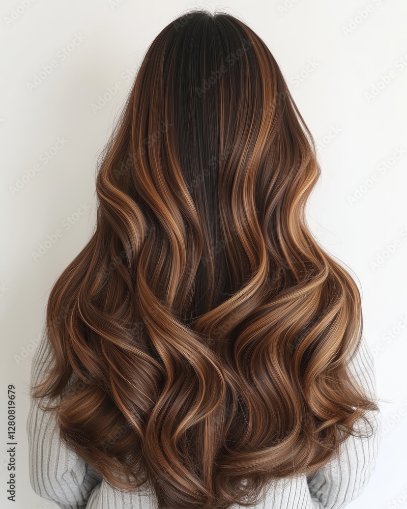 Naklejka premium Back View of Ombre Wavy Hair on White Background
