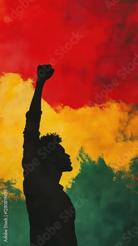 Independence Day June 19th. Portrait of an African American man with his hand raised. Juneteenth, 19 holiday of the abolition of slavery in the USA, the concept of freedom and independence