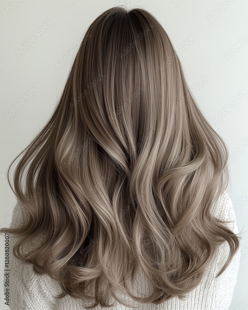 Fototapeta premium Back View of Wavy Ash Blonde Hair on White Background