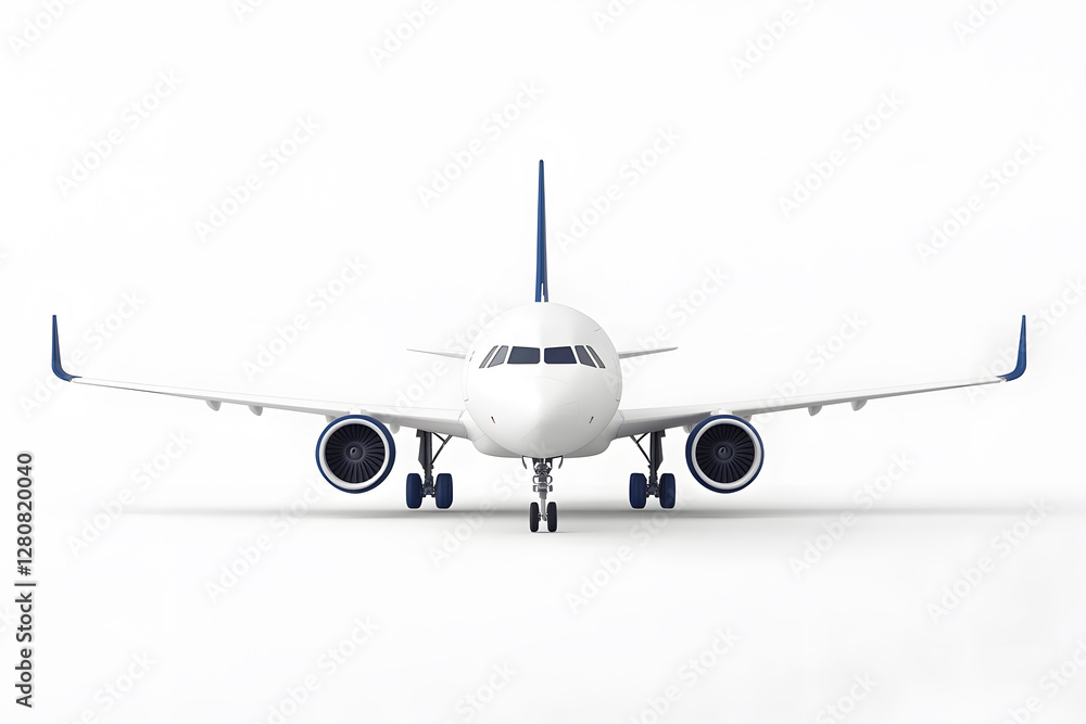 Naklejka premium Flying passenger airplane. A white jet plane Isolated on white background