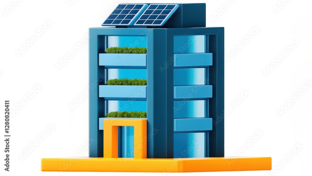 Futuristic Green Skyscraper with Solar Panels Futuristic Green Skyscraper with Solar Panels