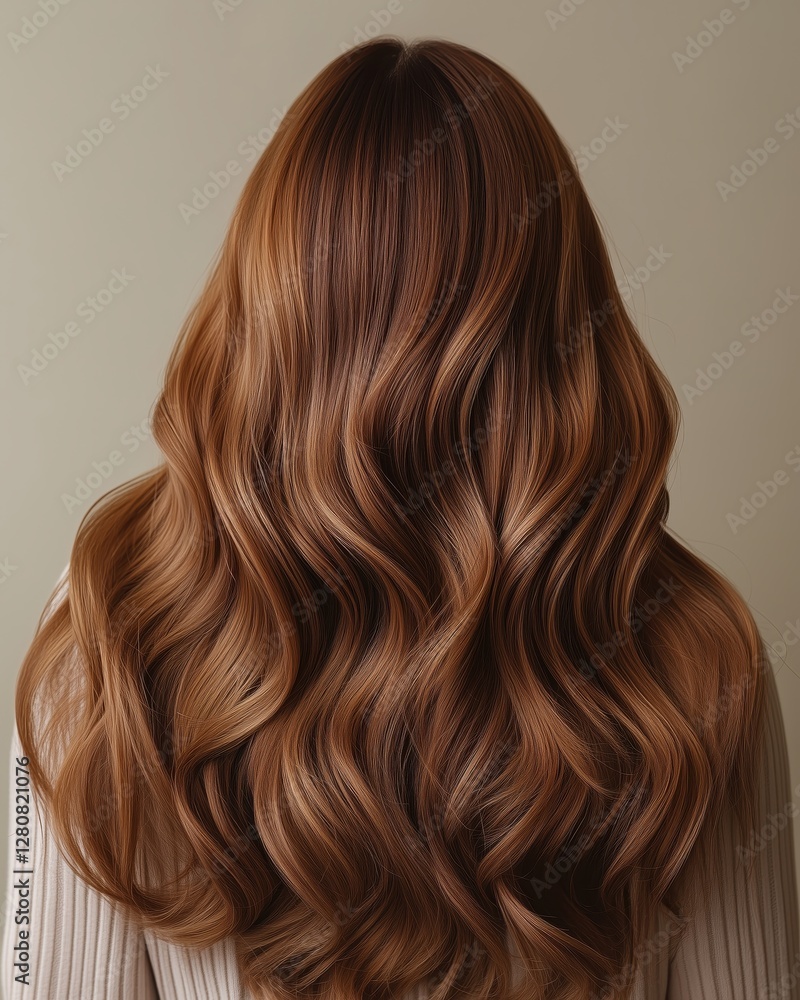 Fototapeta premium Back View of Long Wavy Brown Hair on White Background