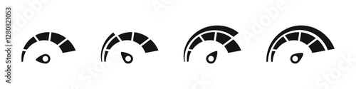 Scale speed in flat style. Vector speedometer illustration. Dashboard speedometer icons set. Performance indicator sign. Car speed.