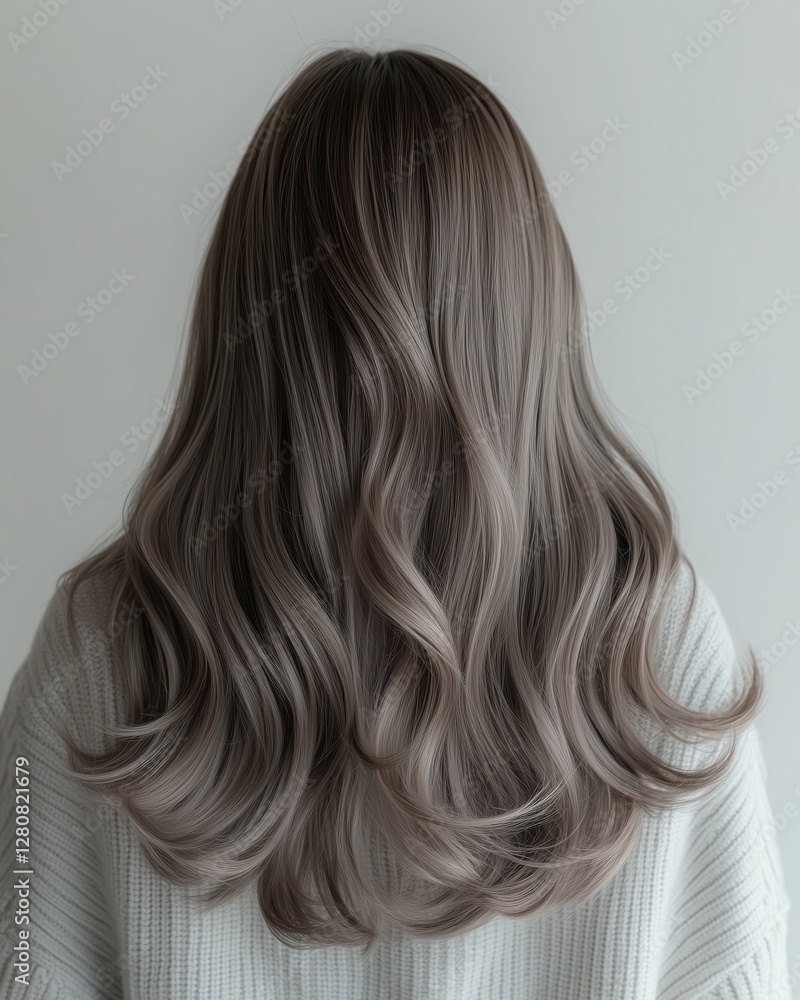 Naklejka premium Back View of Wavy Ash Blonde Hair on White Background