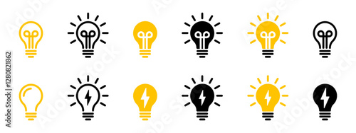 Light Bulb icon set. Idea icon symbol vector.  Lamp icon set. Idea lamp icon collection. Light bulb icon. Idea Symbol, logo illustration.