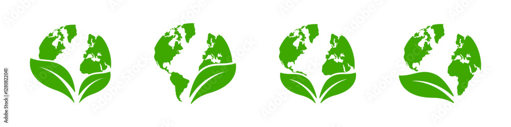 World globe with leaf. Earth and leaves. Eco world. Earth Nature Care Icon Set. Ecology Planet. Eco Globe Green World with Plant Symbol. World globe with leaf. Earth and leaves. Eco world. Earth Nature Care Icon Set. Ecology Planet. Eco Globe Green World with Plant Symbol.