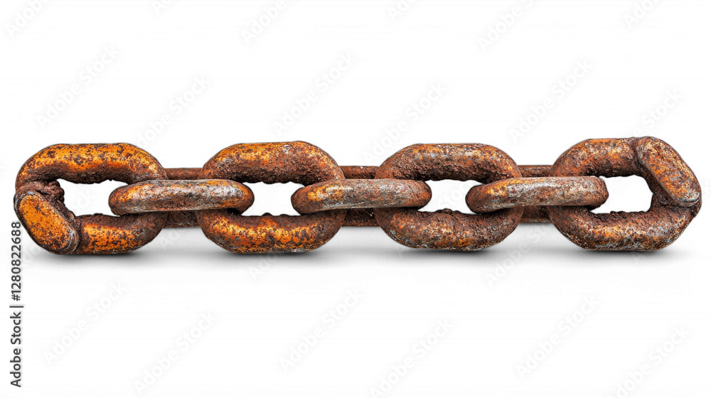 Obraz premium Close-up of rusty metal chain links isolated on transparent background