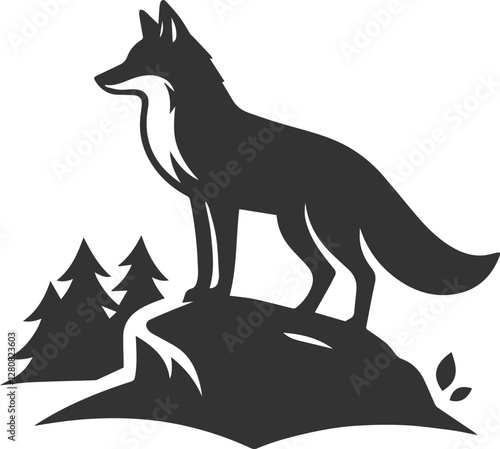 A fox standing on a rock, gazing into the distance animal vector silhouette