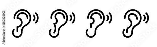 Ear listening icon. Listening symbols. Human sense hearing. Ear, hearing icon. Human ear organ icon.