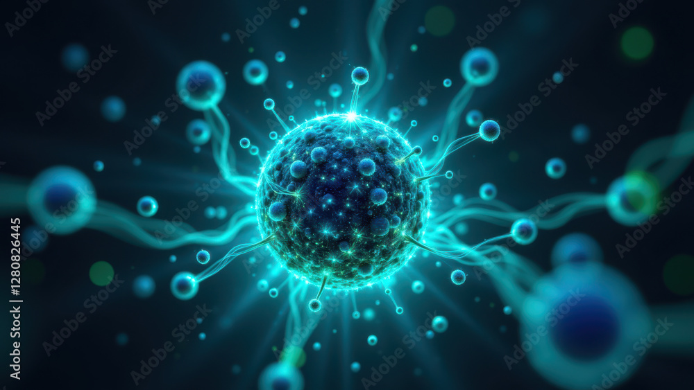 A vibrant molecular illustration featuring a representation of Semaglutide with surrounding atoms and energy pathways. A vibrant molecular illustration featuring a representation of Semaglutide with surrounding atoms and energy pathways.