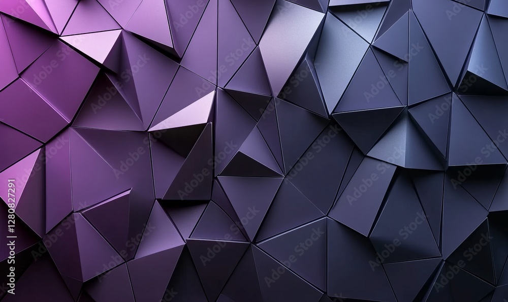 Fototapeta premium Abstract Geometric 3D Dark Purple Metallic Background with Triangles and Gradient Effects for Modern Design