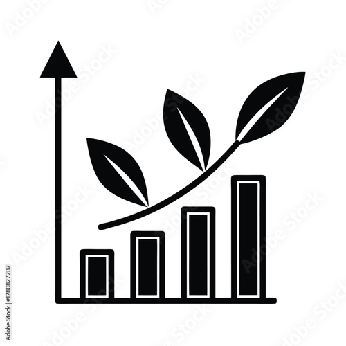 Sustainable Growth EcoFriendly Business Graph, Upward Trend, Leaf Branch