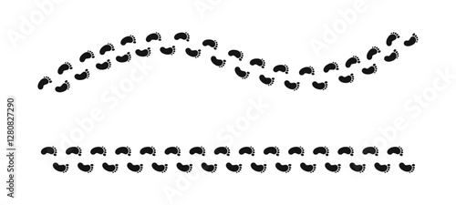 Footprints paths. Human footprints tracking path. Shoes trail track vector illustration. Human footprints. Foot print icon set.