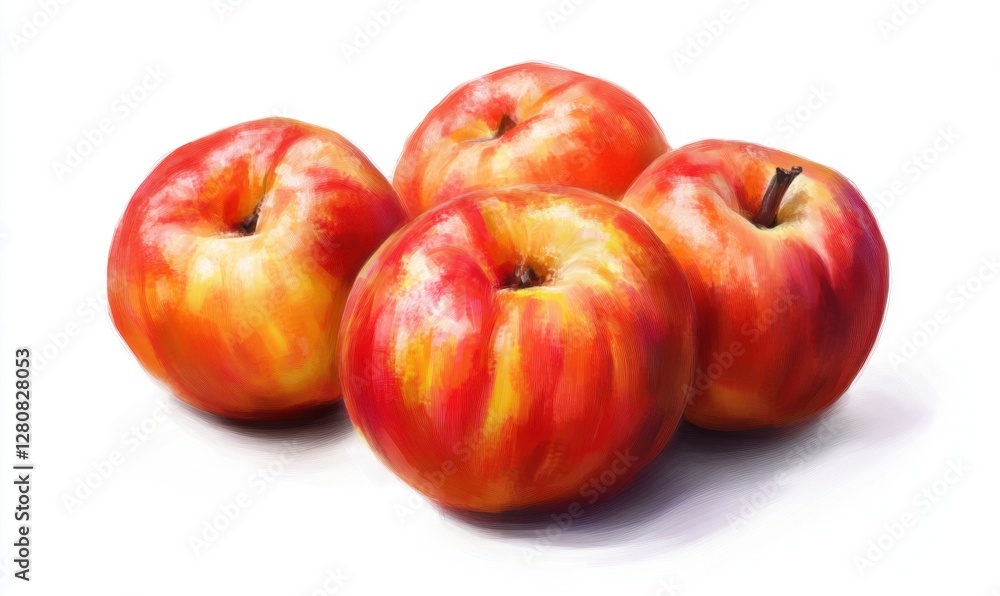 Four vibrant red and orange apples arranged closely, showcasing their glossy surface and natural beauty Four vibrant red and orange apples arranged closely, showcasing their glossy surface and natural beauty