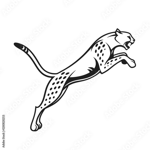 Leaping Cheetah Wild Animal, Vector Art, Black and White, Speed, Power, Grace, Predator, Nature, Wil