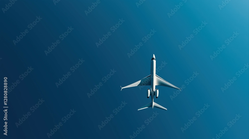 Naklejka premium Sleek Modern Airplane Soaring Through Bright Blue Sky