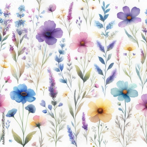 Wallpaper Mural Watercolor multicolored wild flowers pattern Torontodigital.ca