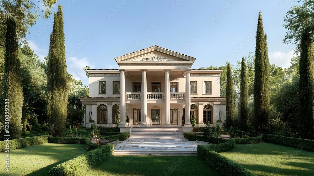 Fototapeta premium Grand Neoclassical Mansion with Lush Gardens