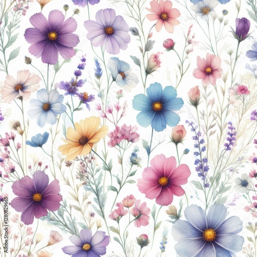 Wallpaper Mural Watercolor multicolored wild flowers pattern Torontodigital.ca