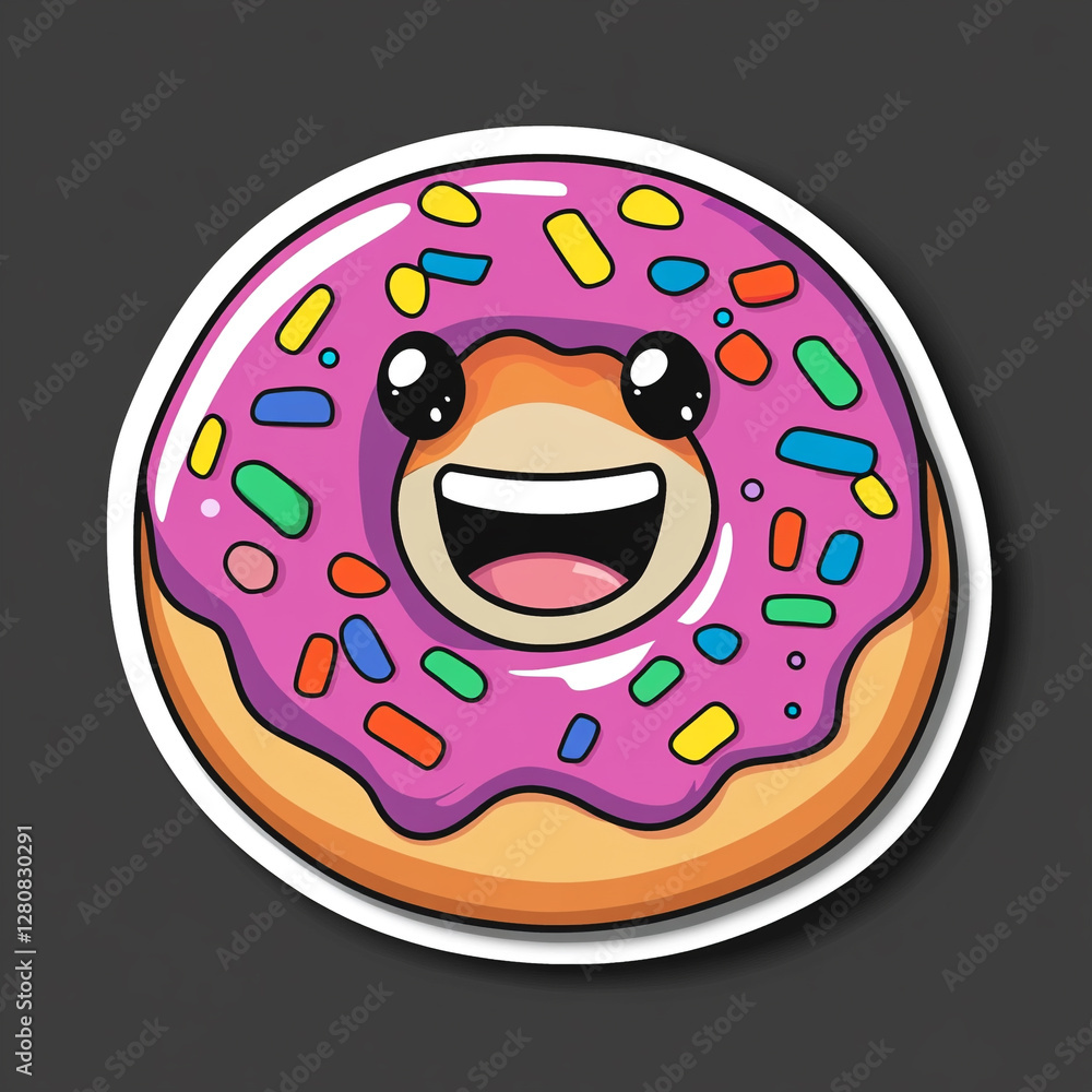Delightful Smiling Donut with Colorful Frosting in a Flat Vector Style Perfect for Sweet Treats Desserts and Fun Food Illustrations for Your Creative Projects and Designs Delightful Smiling Donut with Colorful Frosting in a Flat Vector Style Perfect for Sweet Treats Desserts and Fun Food Illustrations for Your Creative Projects and Designs