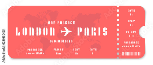 Flight boarding pass. Plane ticket. Plane ticket template. Airplane flight ticket