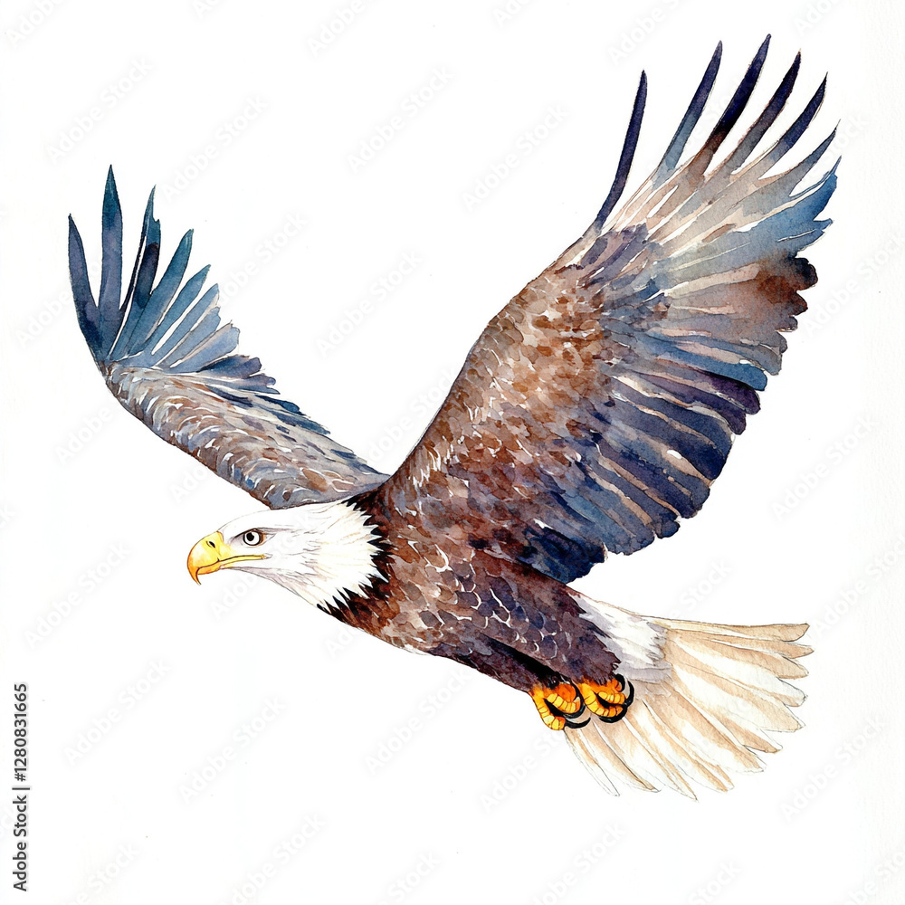 Obraz premium Majestic Eagle Soaring Through Clear Blue Sky Minimalist Aesthetic Captivating Nature Scene Freedom and Grace in Flight Perfect for Wildlife and Nature Photography Enthusiasts