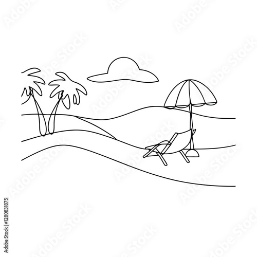 Relaxing Beach Scene SingleLine Drawing of Summer Vacation