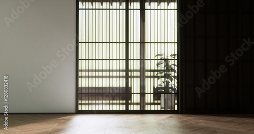 room and japan door Looking from the window light shining through outside.