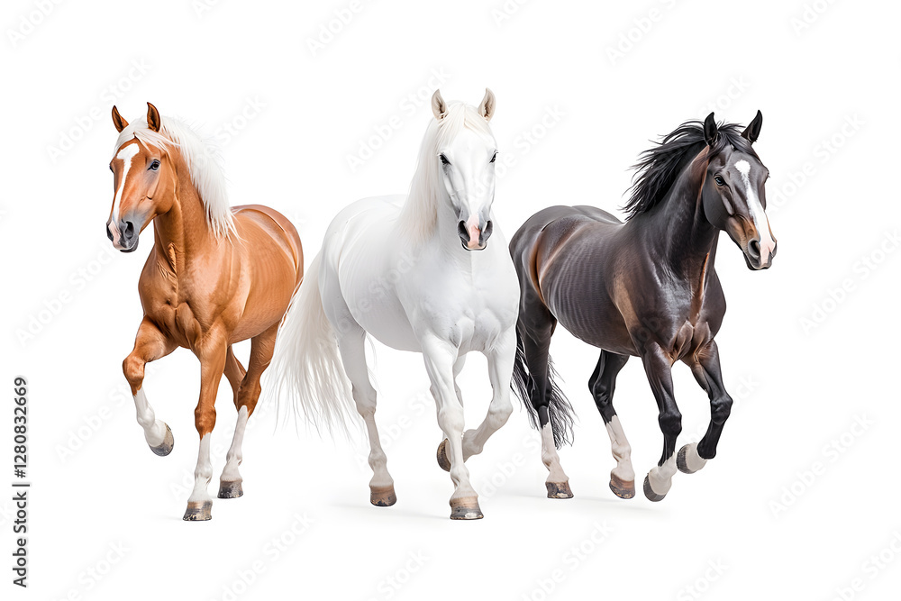 Obraz premium A black horse galloping isolated on white background