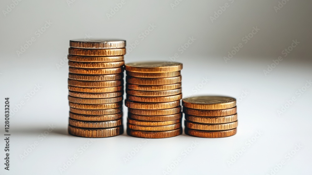 Stacked coins in ascending order on a clean surface, symbolizing financial growth and investment Stacked coins in ascending order on a clean surface, symbolizing financial growth and investment