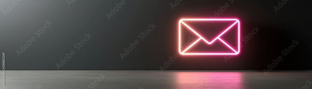 Neon Envelope Icon Illuminated on a Dark Wall in a Modern Abstract Setting for Email Communication Concept Neon Envelope Icon Illuminated on a Dark Wall in a Modern Abstract Setting for Email Communication Concept