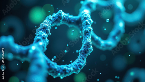 Image of a magnified view of Semaglutide, a GLP-1 receptor agonist molecule with highlighted RNA strands and glowing atoms. photo