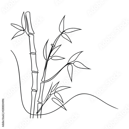 Elegant Line Drawing of Bamboo Plants, Nature Sketch