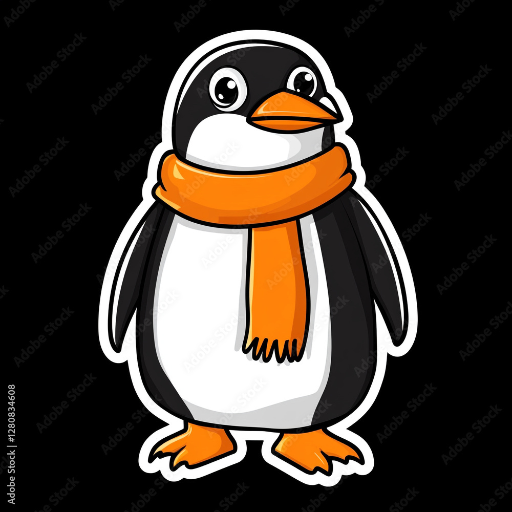 Fototapeta premium Charming Cartoon Penguin in a Cozy Scarf - Fun and Whimsical Comic Style Illustration Perfect for Winter Themes Children's Books and Playful Designs Featuring Adorable Animal Characters