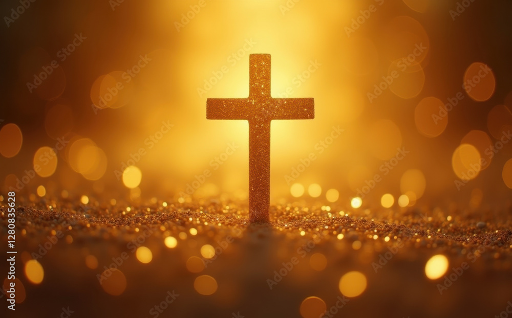 cross on PapayaWhip bokeh lights background cross on PapayaWhip bokeh lights background