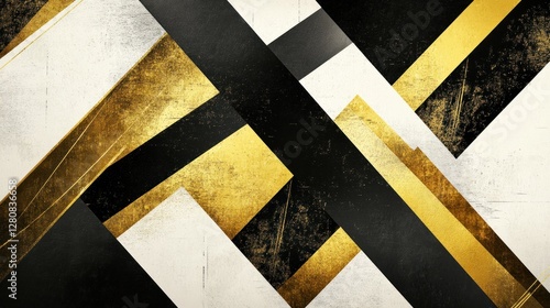Wallpaper Mural Abstract geometric art with gold, black, and white intersecting shapes and textures. Torontodigital.ca