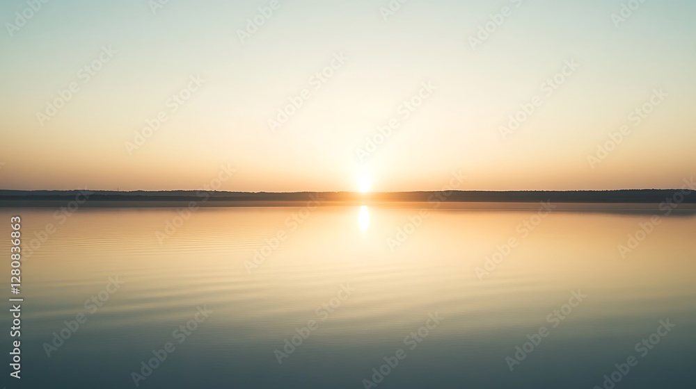 Serene Sunset Over Calm Lake Water Horizon Serene Sunset Over Calm Lake Water Horizon