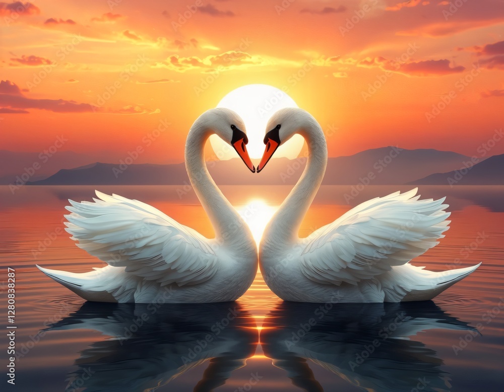 Fototapeta premium two swans in the sunset