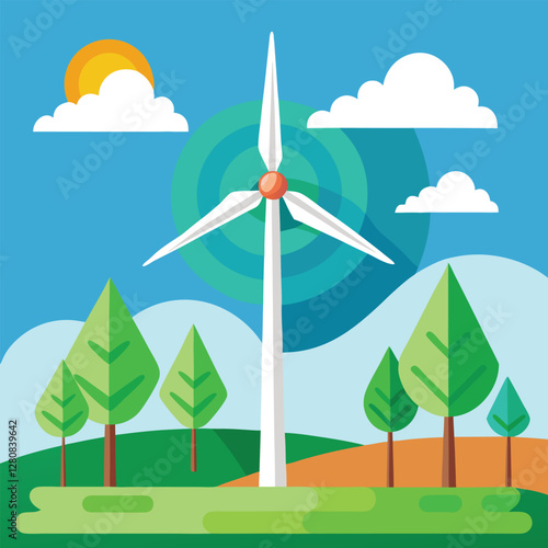 Vector Illustration of turbine generating energy 