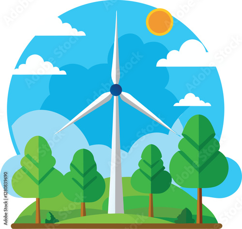 Vector Illustration of turbine generating energy