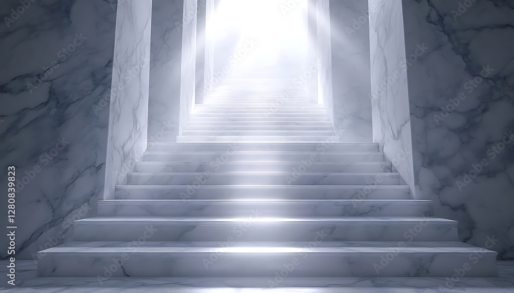 Fototapeta premium Marble staircase ascending to light, pathway to enlightenment, spiritual ascension, interior design, architectural concept