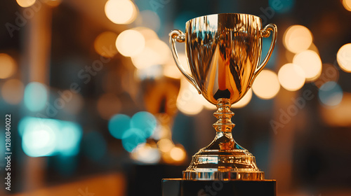 Golden Trophy Award for Excellence and Achievement, Victory and Success Concept with Shiny Trophy, Champion Gold Cup Symbolizing Best Performance