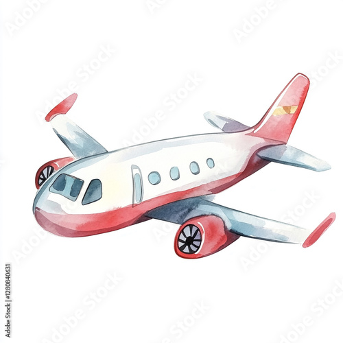 Cute Minimal Watercolor Airplane Isolated on White Background Perfect for Travel Themes Children's Art or Fun Illustrations in a Playful and Whimsical Style
