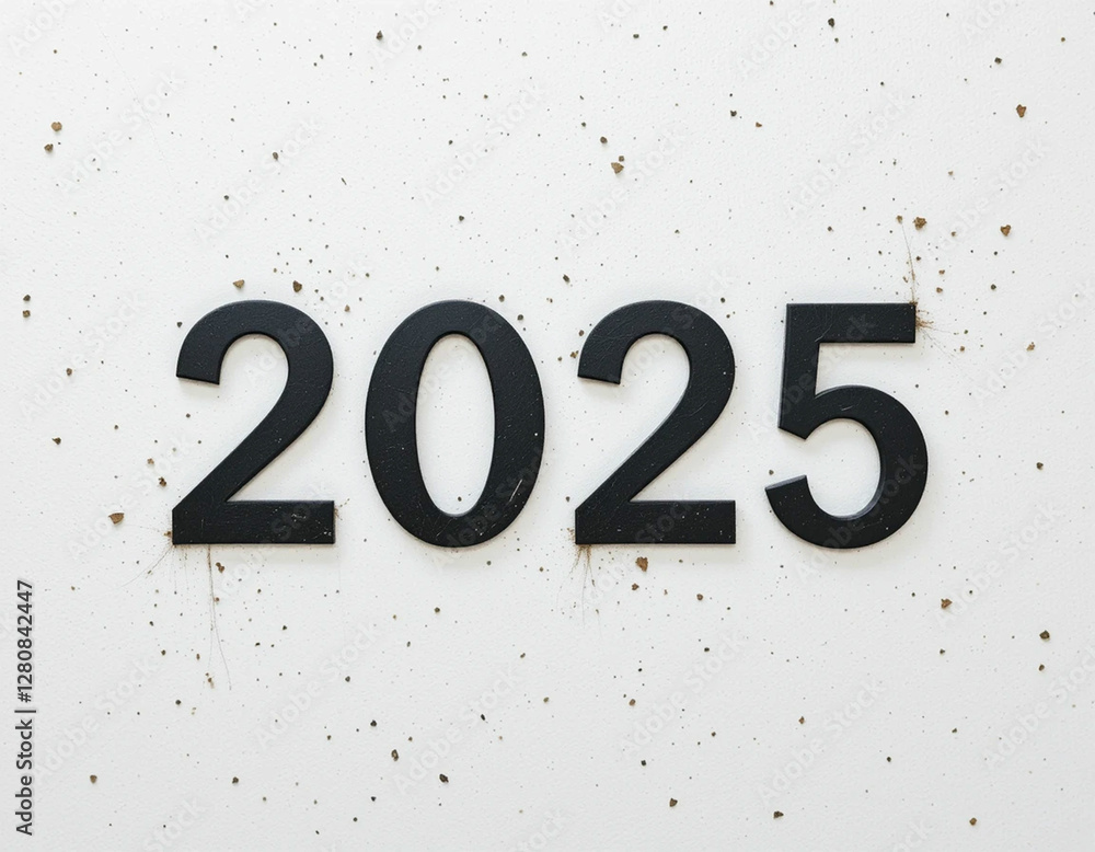 Black Number 2025 on White Grunge Texture Background New Year Minimalist Design Concept art font Black Number 2025 on White Grunge Texture Background New Year Minimalist Design Concept art font